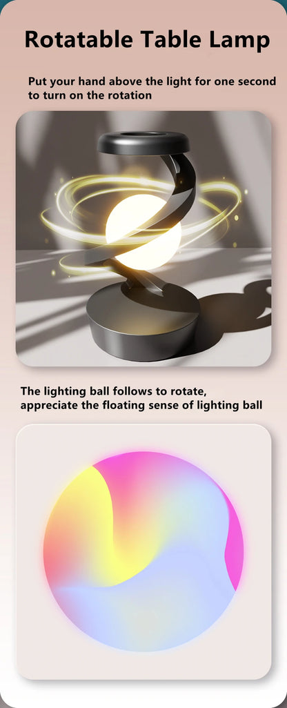 Creative Table Lamp, Rotating Floating lamp, 15W Wireless Charger, Mobile Phone Wireless Charger, RGB Atmosphere Night Light