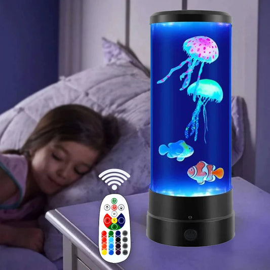 LED Jellyfish Fish Night Light Remote Control Atmosphere Table Lamp Colorful Jellyfish Night Lamp for Children's Gift Home Decor